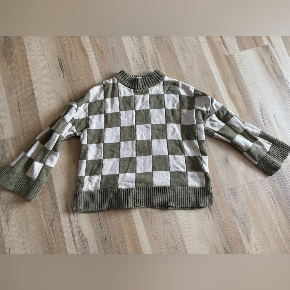 Lucy & Yak Checkered Olive and Cream Sweater Size Small